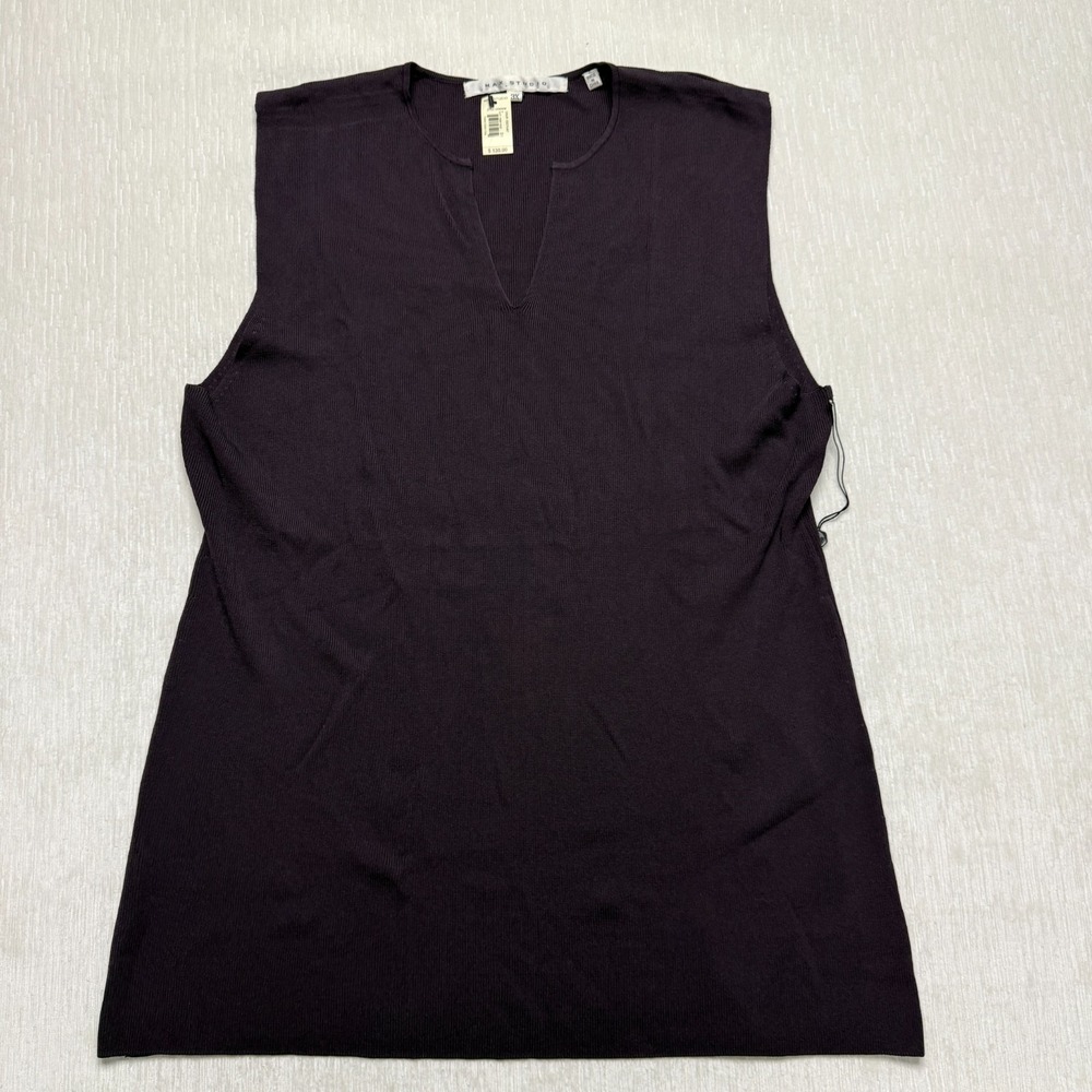 Max Studio Ribbed Knit Top Womens 3X Eggplant Plum Sleeveless V-Neck LA503VM